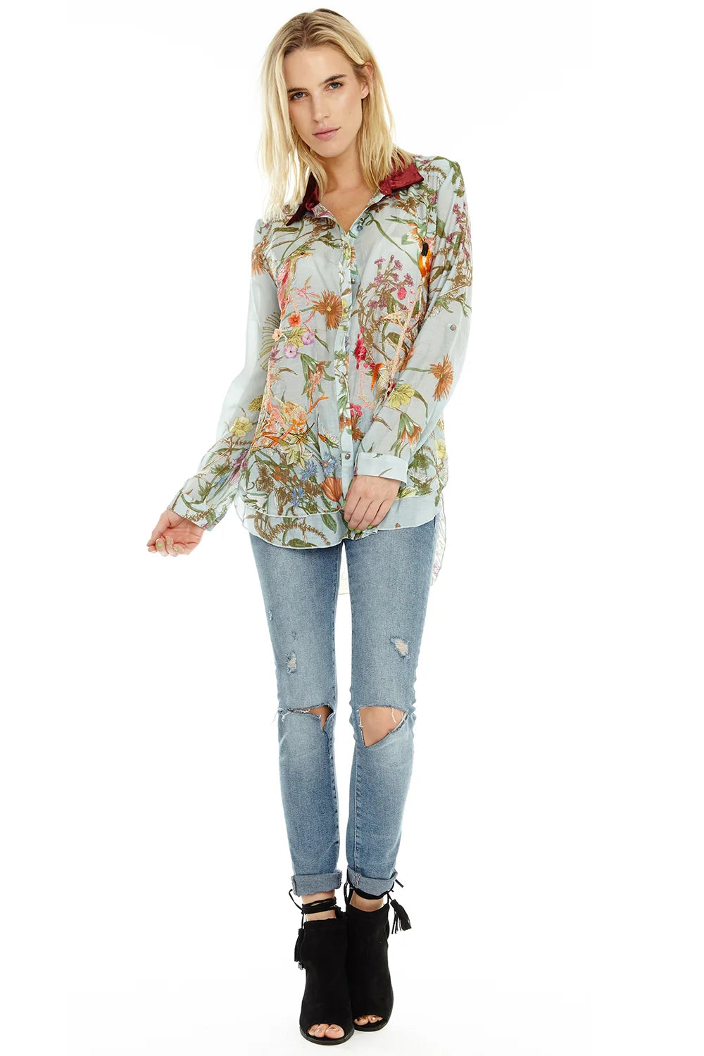 Lana Embroidered Shirt in Blue