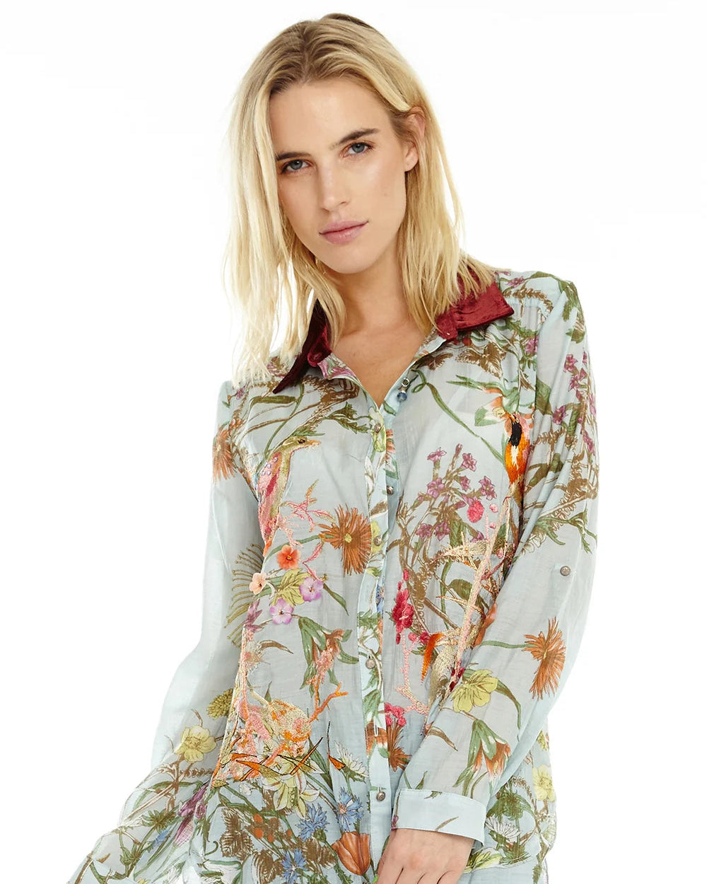 Lana Embroidered Shirt in Blue