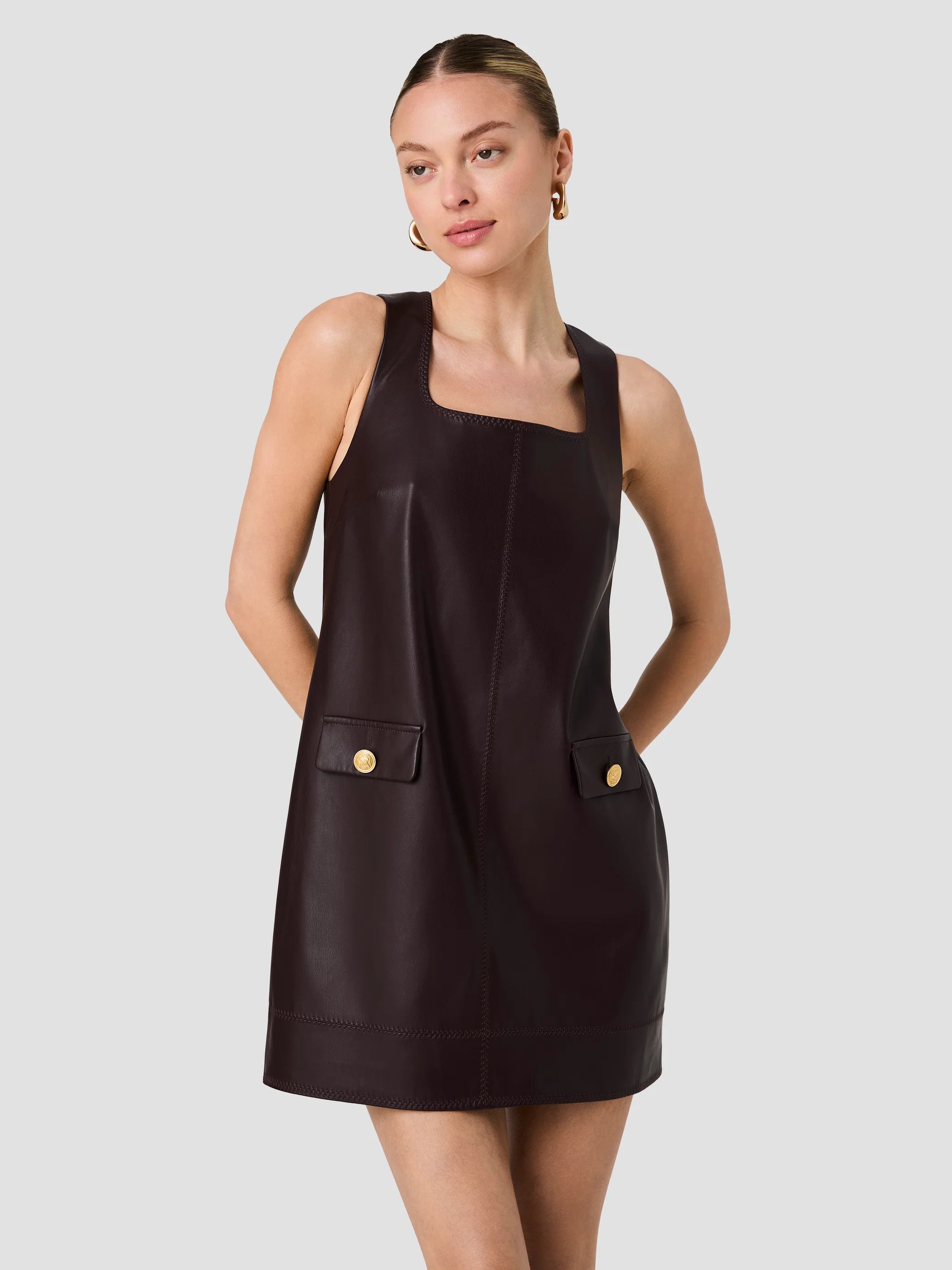 Madeline Faux Leather Shift Mini Dress