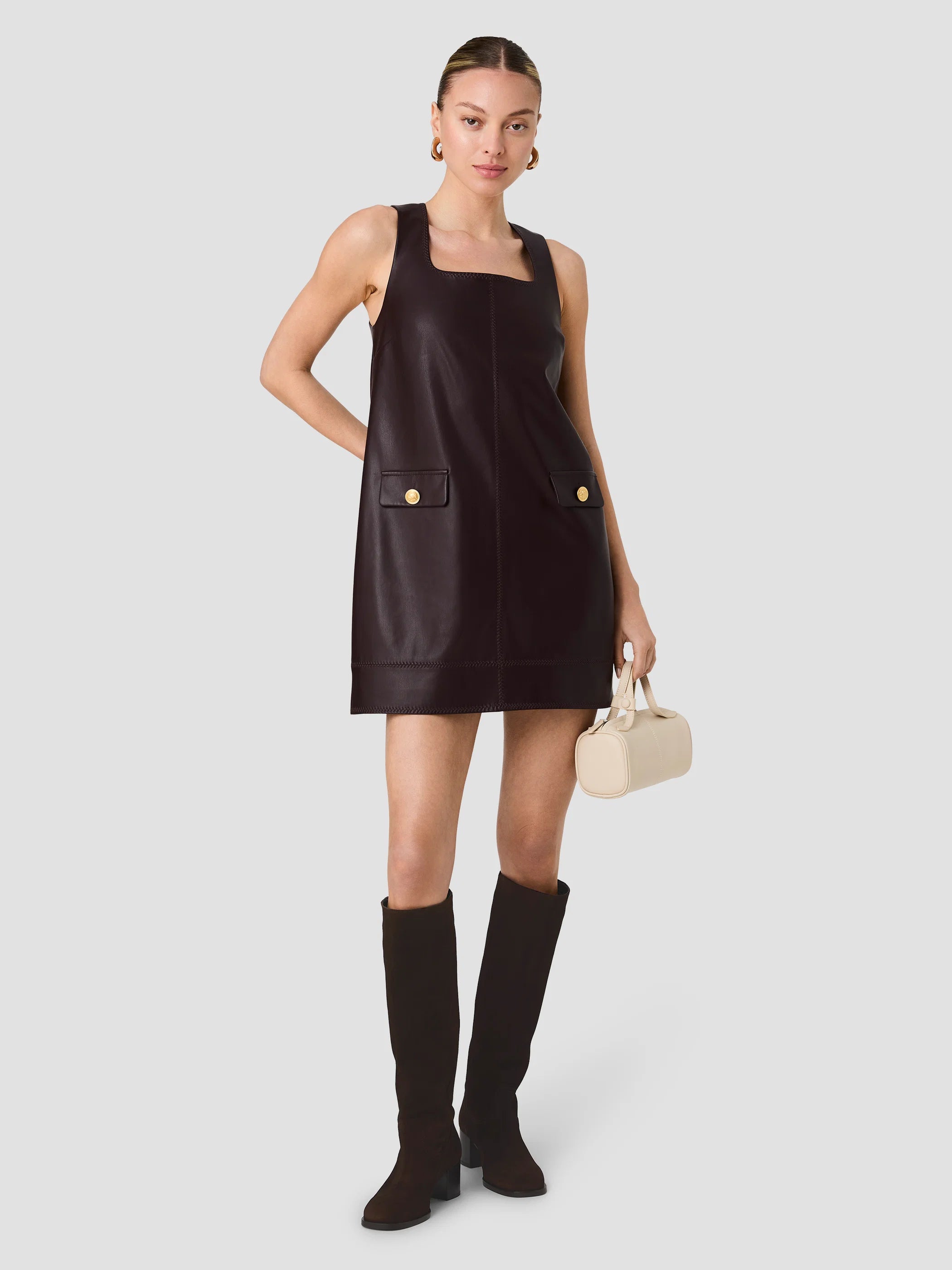 Madeline Faux Leather Shift Mini Dress