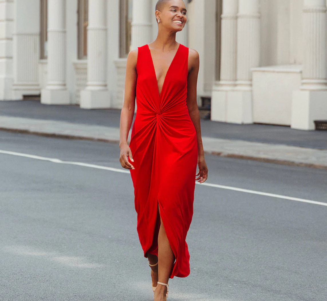 Center Slit Maxi Dress - Red
