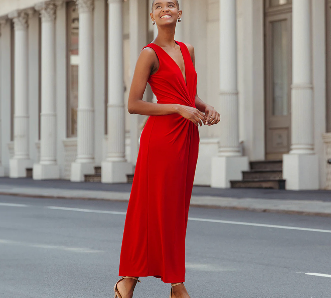 Center Slit Maxi Dress - Red