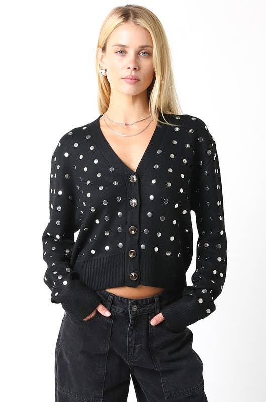 Kayla Studded Knit Cardigan: Black