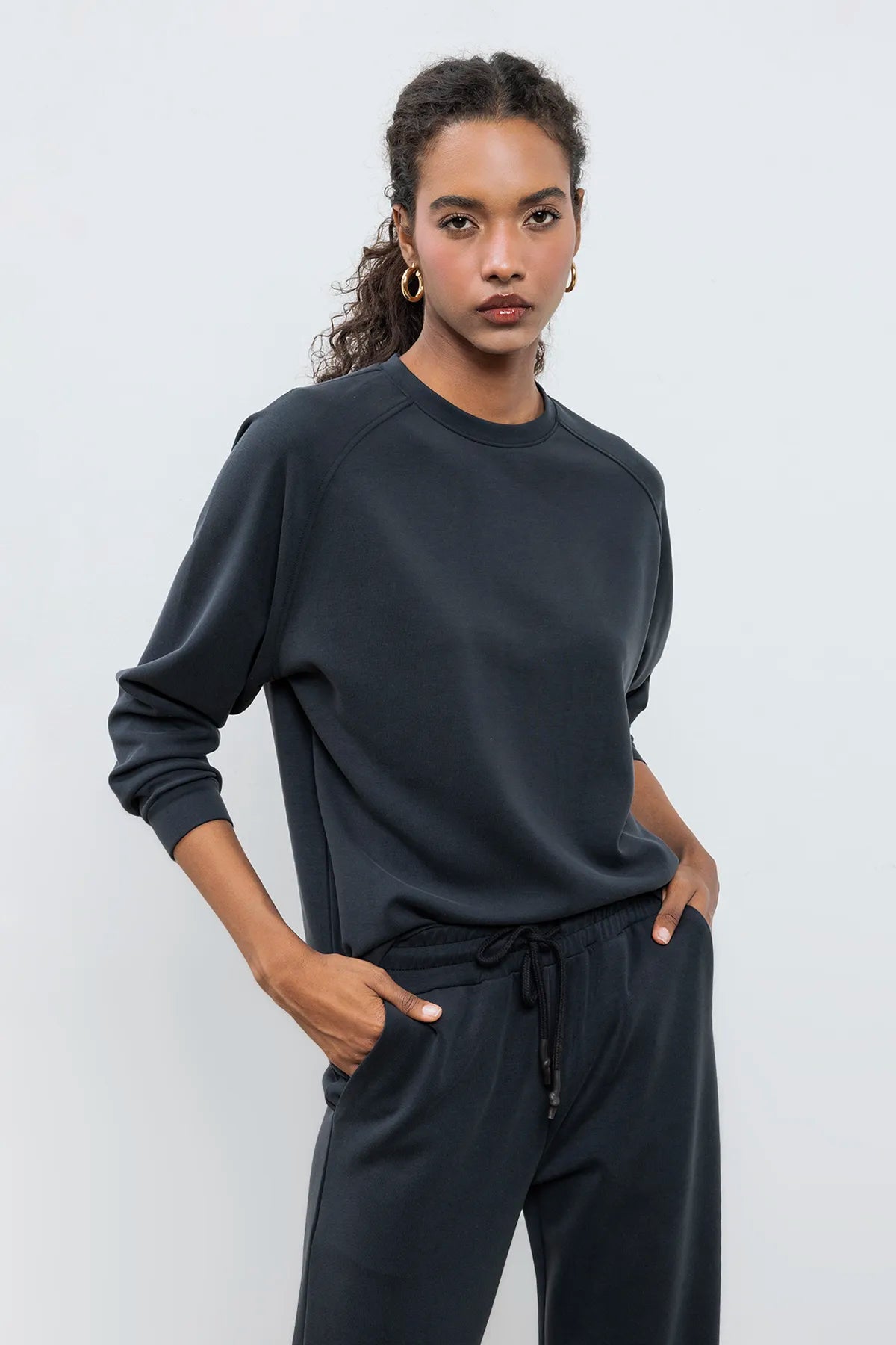 Tery Crew Neck Basic Sweatshirt