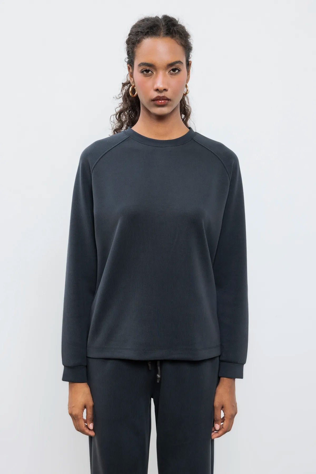 Tery Crew Neck Basic Sweatshirt