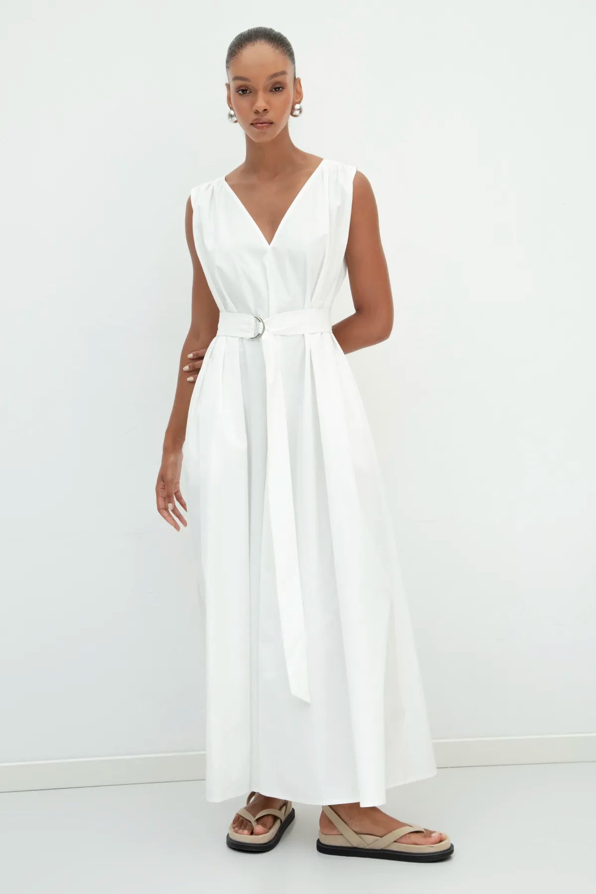 Cotton Flared Skirt Midi Dress