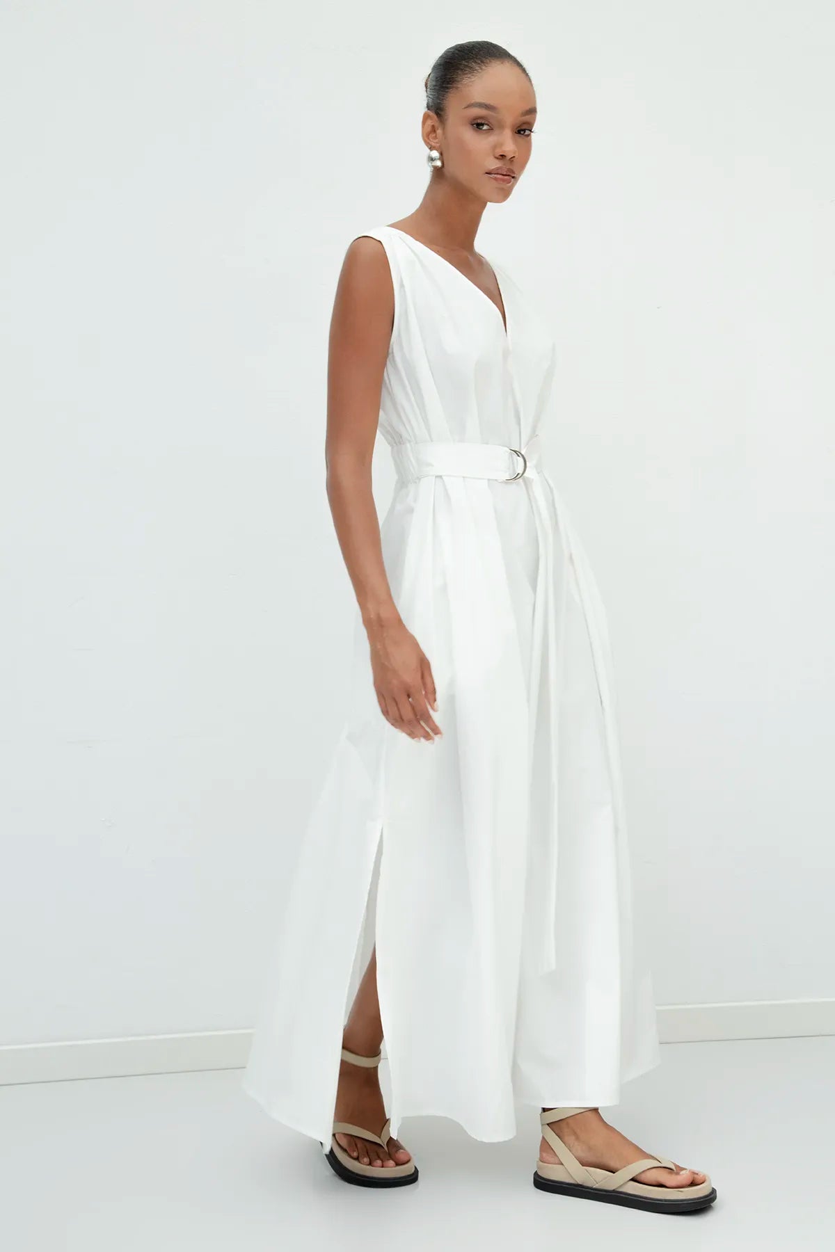 Cotton Flared Skirt Midi Dress