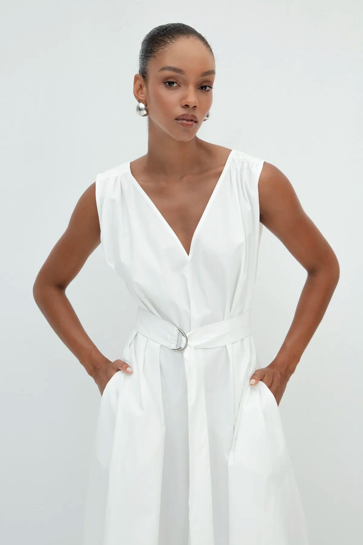 Cotton Flared Skirt Midi Dress