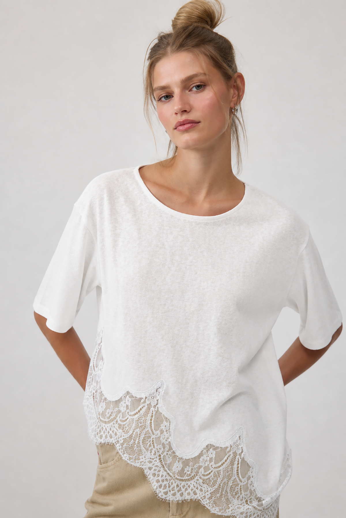 Kiara Slub Knit Lace Hem Tee