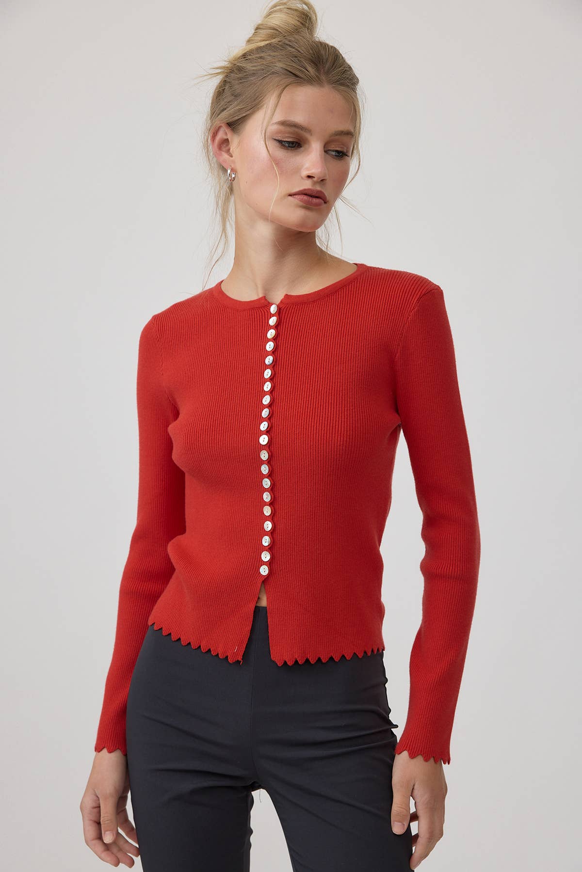 Karla Button Ribbed Knit Cardigan