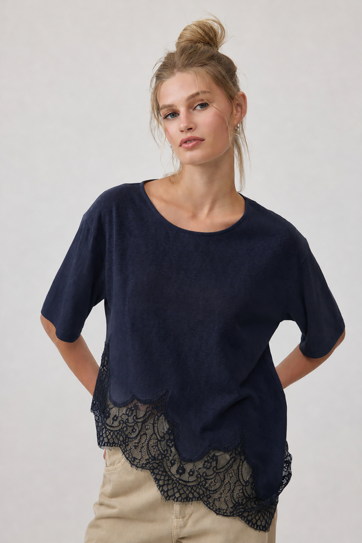 Kiara Slub Knit Lace Hem Tee