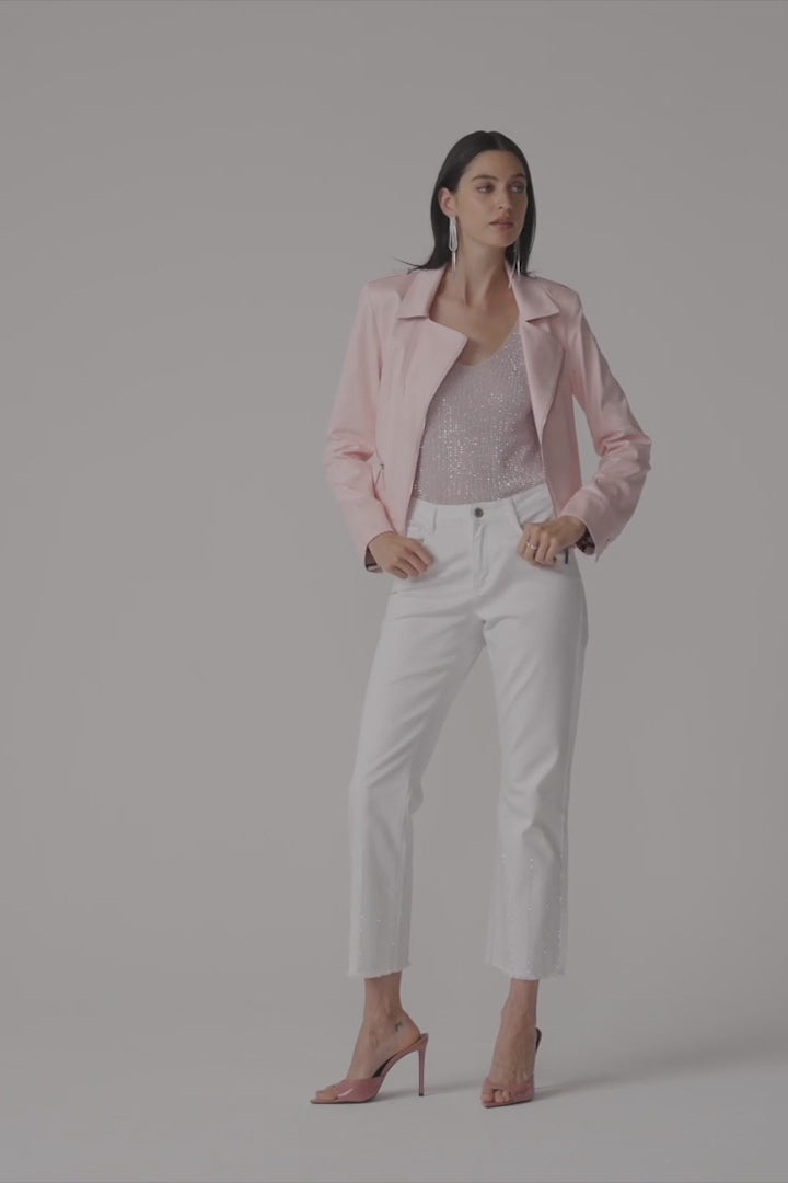 Foiled Faux Suede Fitted Jacket with Decorative Buckles