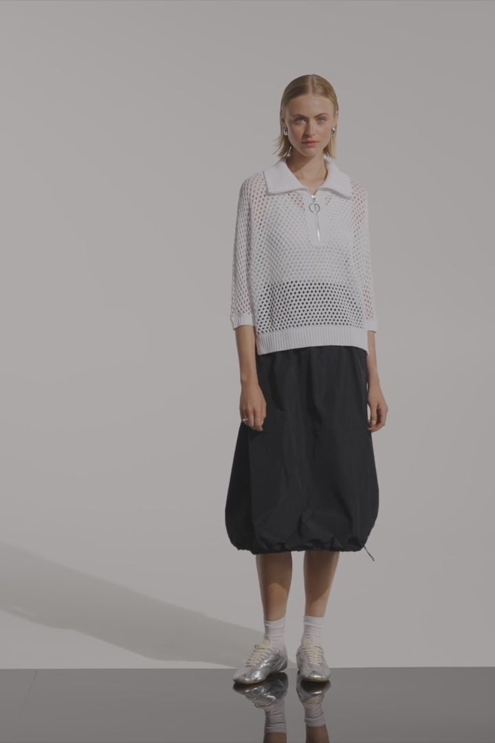 Vicscose Blend Boxy Sweater Knit With Zipped Neckline